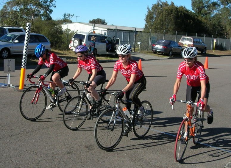 The DHBC Women's Masters Team Time Trialists starting the 2010 NSW TTT at Calga.